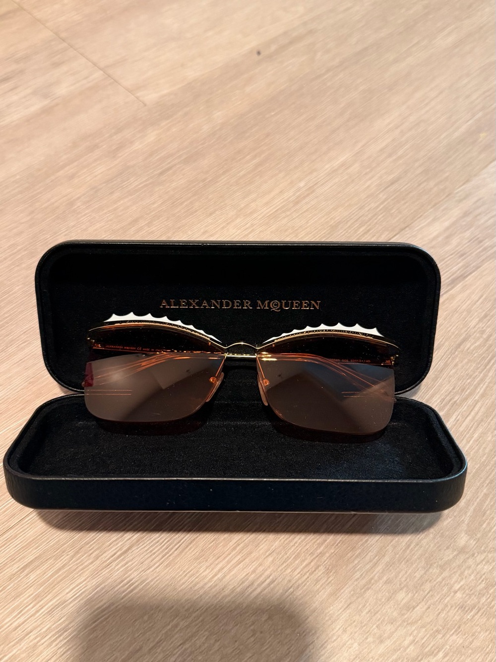 Alexander McQueen Gold and Red Rimless Sunglasses